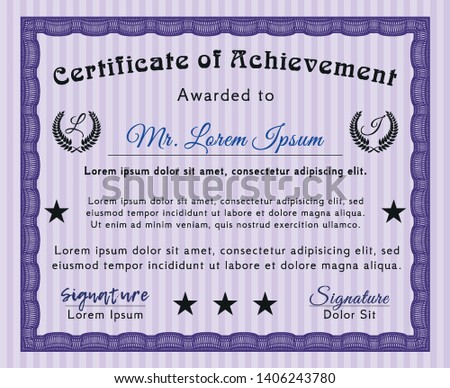 Violet Diploma. Detailed. With complex background. Perfect design. 
