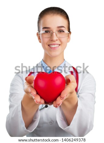 Close-up red Heart in hands of female doctor