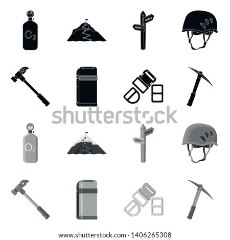 Vector illustration of mountaineering and peak icon. Collection of mountaineering and camp stock symbol for web.
