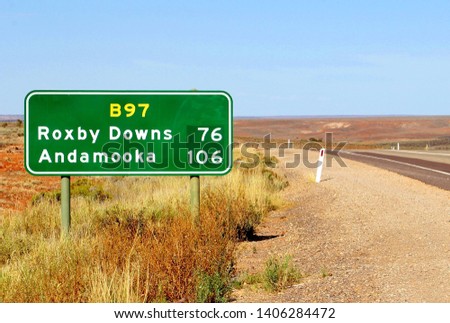 Route signage to mining towns Roxby Downs and Andamooka, South Australia