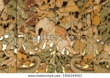 The pattern sculptured wood elephant