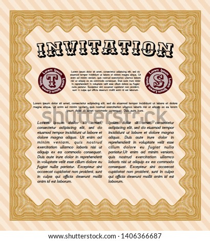 Orange Formal invitation template. Beauty design. Vector illustration. Complex background. 