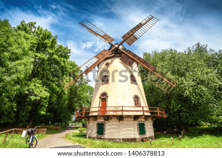 Old Windmill in Germany, summer landscape. Located near Dresden