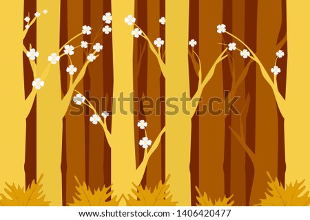 woods color shade background with white flowers and gray leafs illustration vector