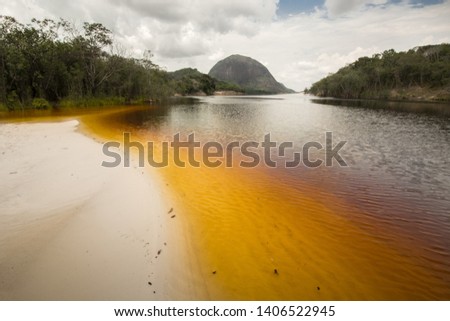 Amazonian Colours. Red and black water at Inirida River. Royalty-Free Stock Photo #1406522945