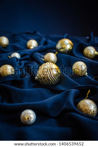 New year Christmas Image blue background decorated with golden color balls