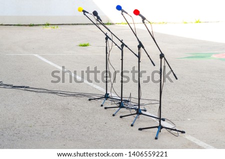 microphones with colored nozzles for a concert or performance 