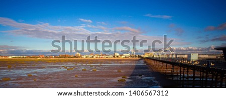 Southport in evening light from the end of the Pier, Merseyside, Lancashire, England, UK. Royalty-Free Stock Photo #1406567312