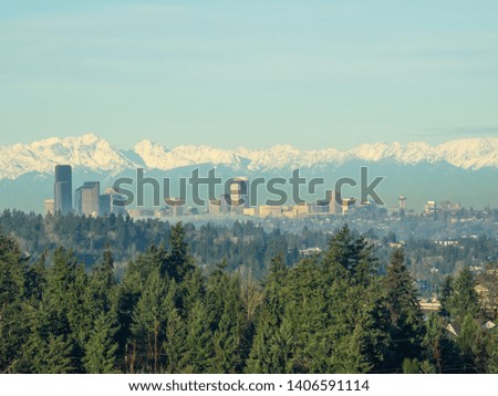 Seattle skyline view on sunny winter morning.