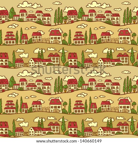 Seamless pattern with Houses on Street
