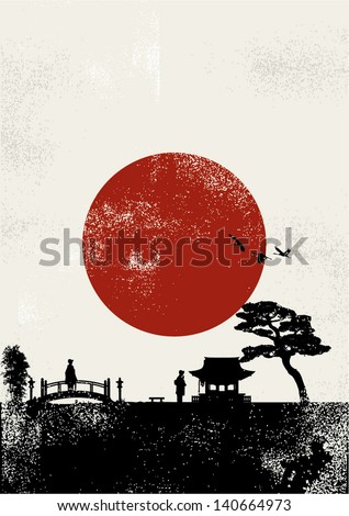 Japan scenery poster, vector Royalty-Free Stock Photo #140664973