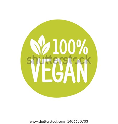 100 vegan vector logo. Round eco green logo. Vegan food sign with leaves. tag for cafe restaurants packagingdesign. Royalty-Free Stock Photo #1406650703