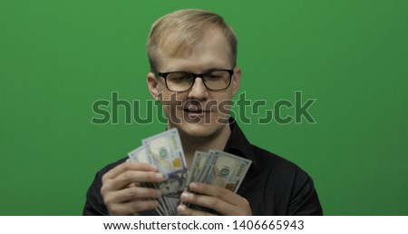 Man received paper money for a major deal. Counting money green screen. Get money cash, receive payment concept. Man's hand hold and counting cash money. Dollar bills in the hand