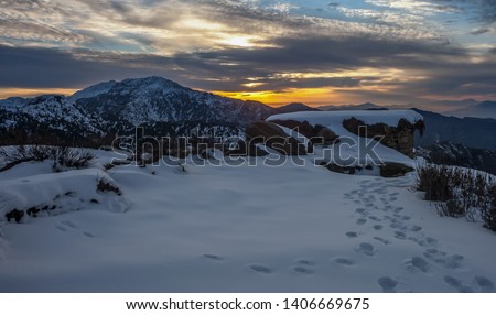 Twilight in the snowy mountains