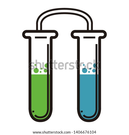 Blue and green test tubes connected - Vector