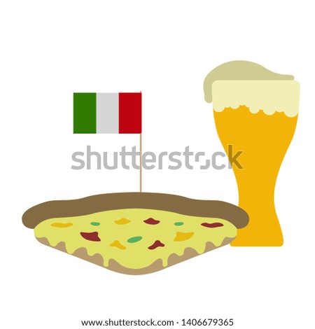 Pizza with a beer glass combo - Vector