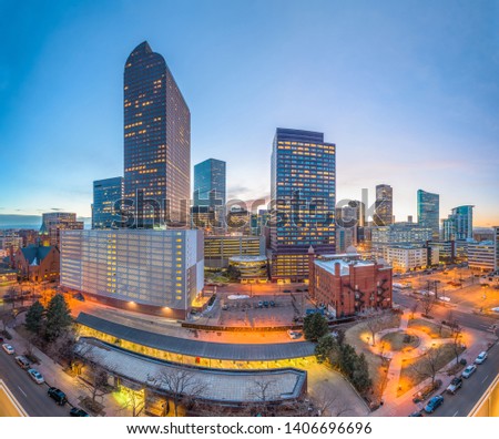 Denver, Colorado, USA downtown cityscape at twilight.