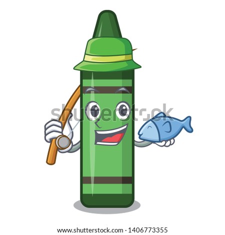 Fishing green crayon in the mascot shape