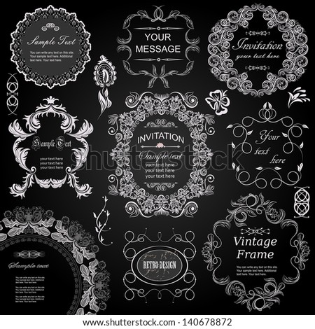vector set: calligraphic design elements and floral frames. All objects are grouped separately.