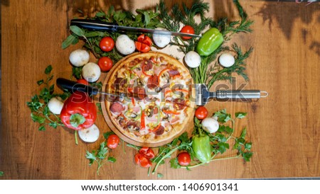 baked pizza with diferent ingredients               