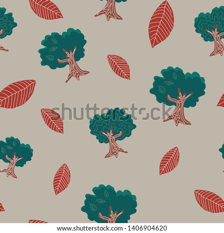 tree and leaf seamless pattern