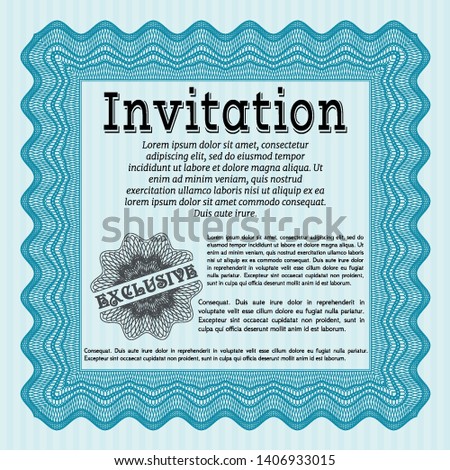 Light blue Vintage invitation. Money style design. Vector illustration. Printer friendly. 