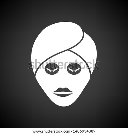 Woman Head With Moisturizing Mask Icon. White on Black Background. Vector Illustration.