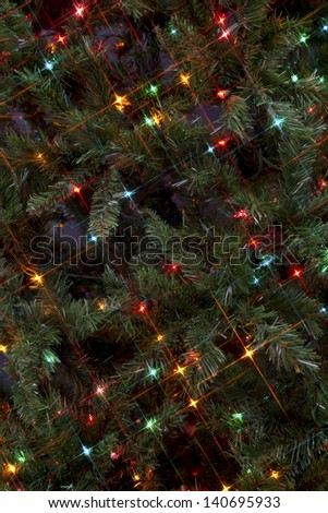 Starry lights on a festive Christmas tree.