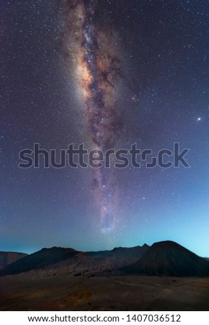 The beautiful Milky Way in the night sky, exposure photos at "Bromo, Indonesia"