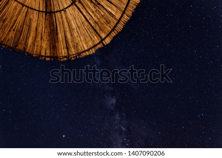 Low angle view of star against sky at night - Summer night sky concept with copy space. Beach view looking up sky full of stars , beautiful evening - Getaway vacation travel destinations, Montenegro. 