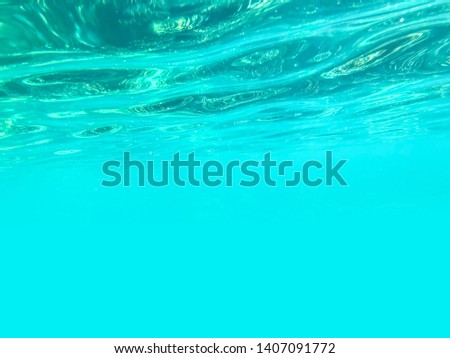 Wonderful and beautiful underwater in deep  tropical sea and sun rays. Water texture in ocean with corals and tropical fish.