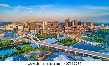 Downtown Nashville, Tennessee, USA Aerial. Royalty-Free Stock Photo #1407119939