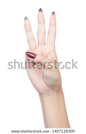 Female hand finger number isolated on white background