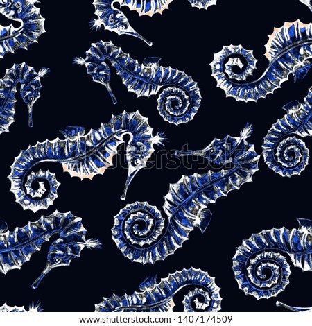 Watercolor seamless pattern with seahorses. Bright summer print. Exotic pattern. Can be used for any kind of design. 