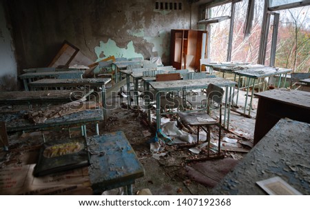 Abandoned Classroom in School number 5 of Pripyat, Chernobyl Exclusion Zone 2019 photo