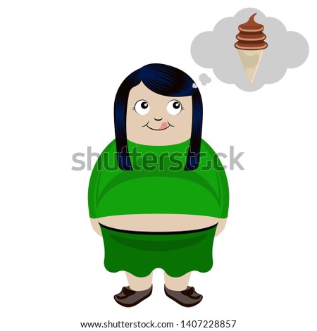 Fat girl thinking of a chocolate ice cream - Vector
