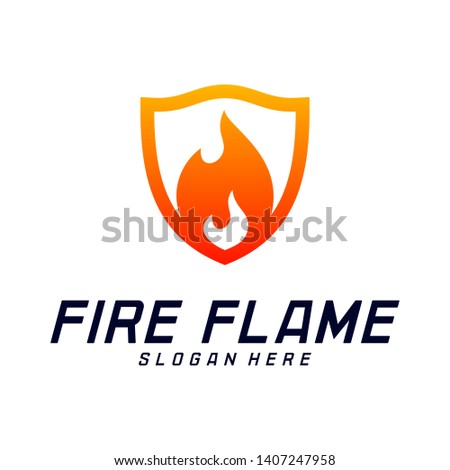 Fire Shield Logo Design Vector Template. Shield Fire Logo Concept. Icon Symbol.