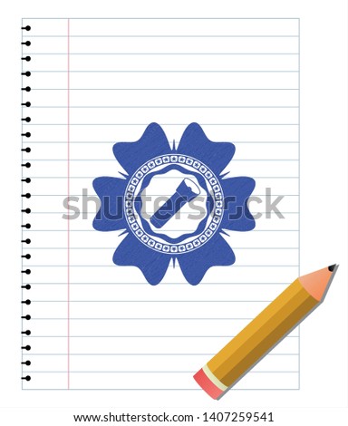flashlight icon with pen strokes. Blue ink. Vector Illustration. Detailed.