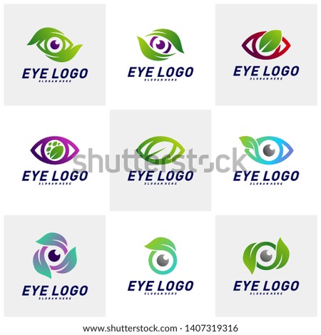 Set of Nature Eye logo design concept vector, eye with Leaf logo template, icon symbol