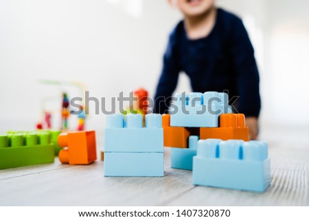 Plastic brick block toys on the floor