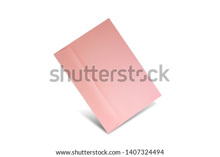 Pink envelope on a white background with copy space. Flat lay mockup for valentines day, womans day, wedding or birthday 