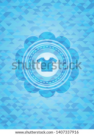 shirt icon inside realistic light blue mosaic emblem