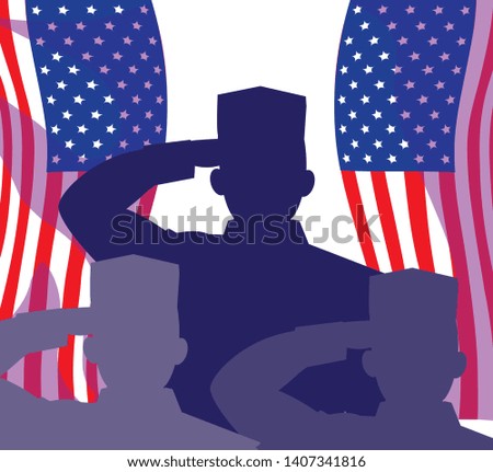 silhouette of militaries with flag usa