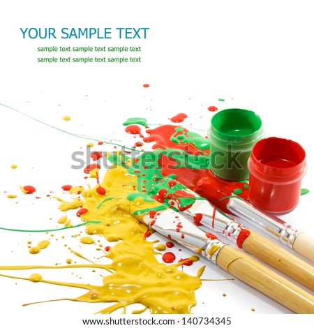 Colorful paints and artist brushes Royalty-Free Stock Photo #140734345