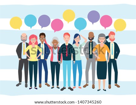 diversity man and woman characters speech bubble talk vector illustration