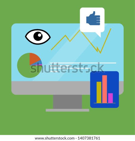 Isolated monitor screen with business graph icons - Vector