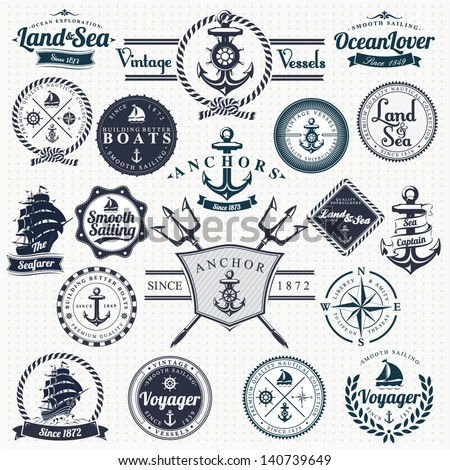 Set Of Vintage Retro Nautical Badges And Labels Royalty-Free Stock Photo #140739649