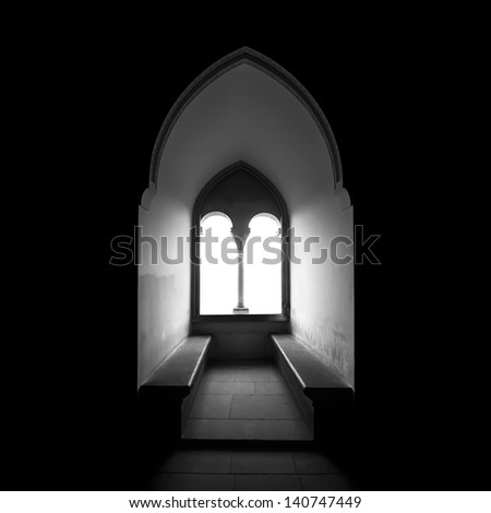 Moorish window backlit in black and white