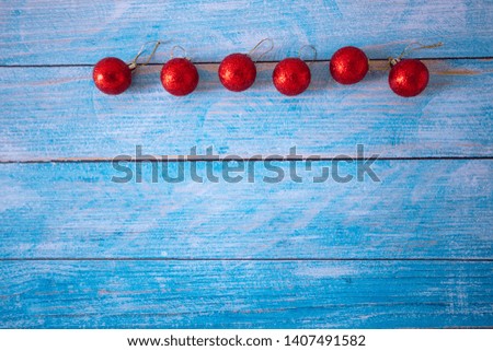 Decoration for the party,Top view Color balls placed on old blue wooden floors,background Space for text and design