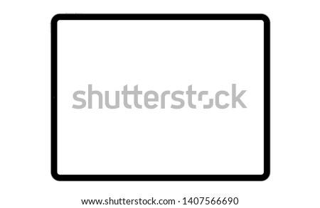 Modern black tablet computer with blank horizontal screen isolated on white background. Vector illustration Royalty-Free Stock Photo #1407566690